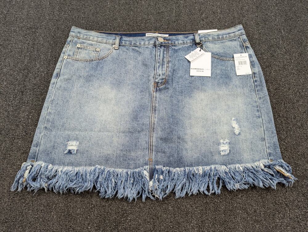 Glamorous Curve Nordstrom Women's Denim Skirt Distressed Raw Hem Light Size 14